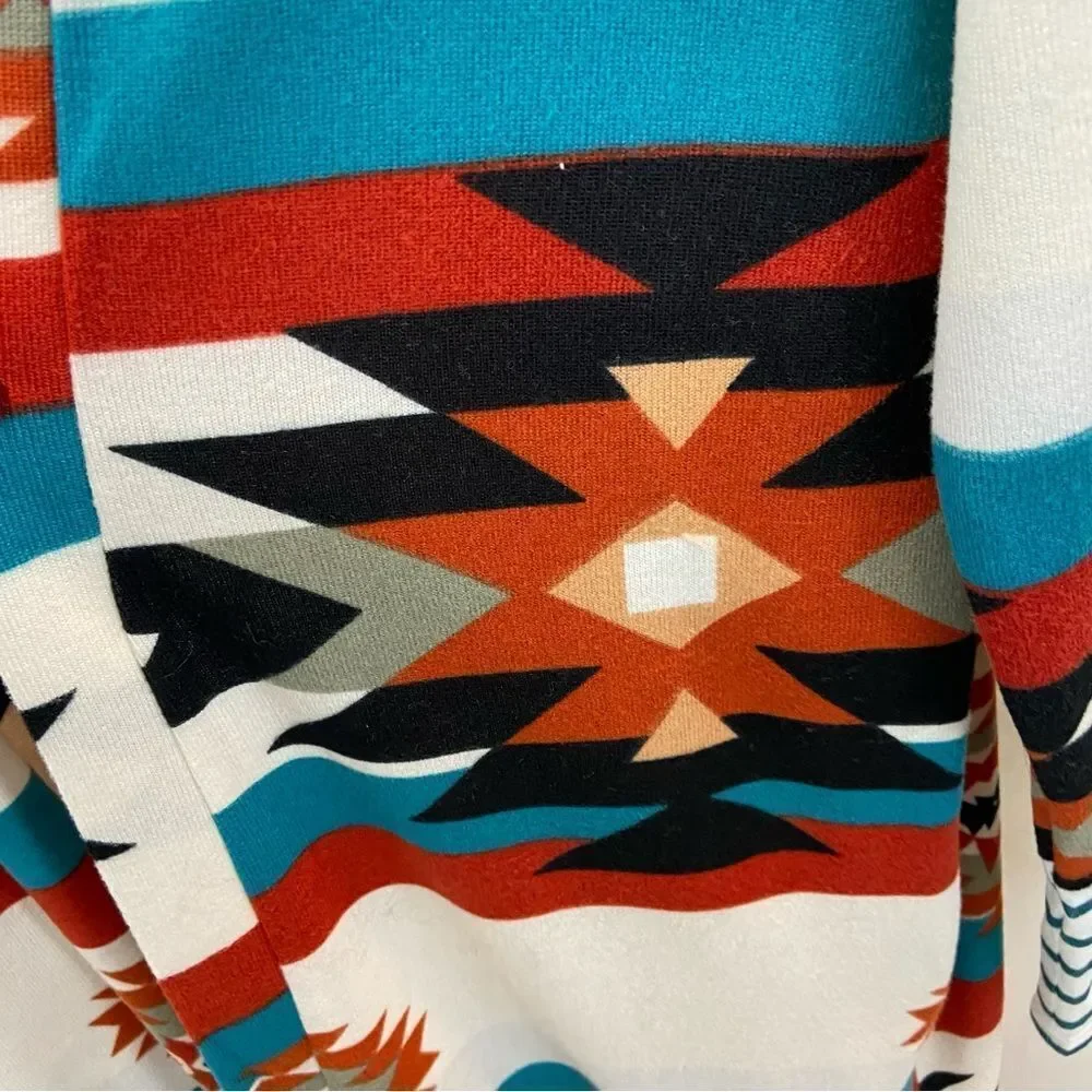 Ladies One Eleven‎ North Brand Aztec Print Long Duster Open Front Sweater Medium